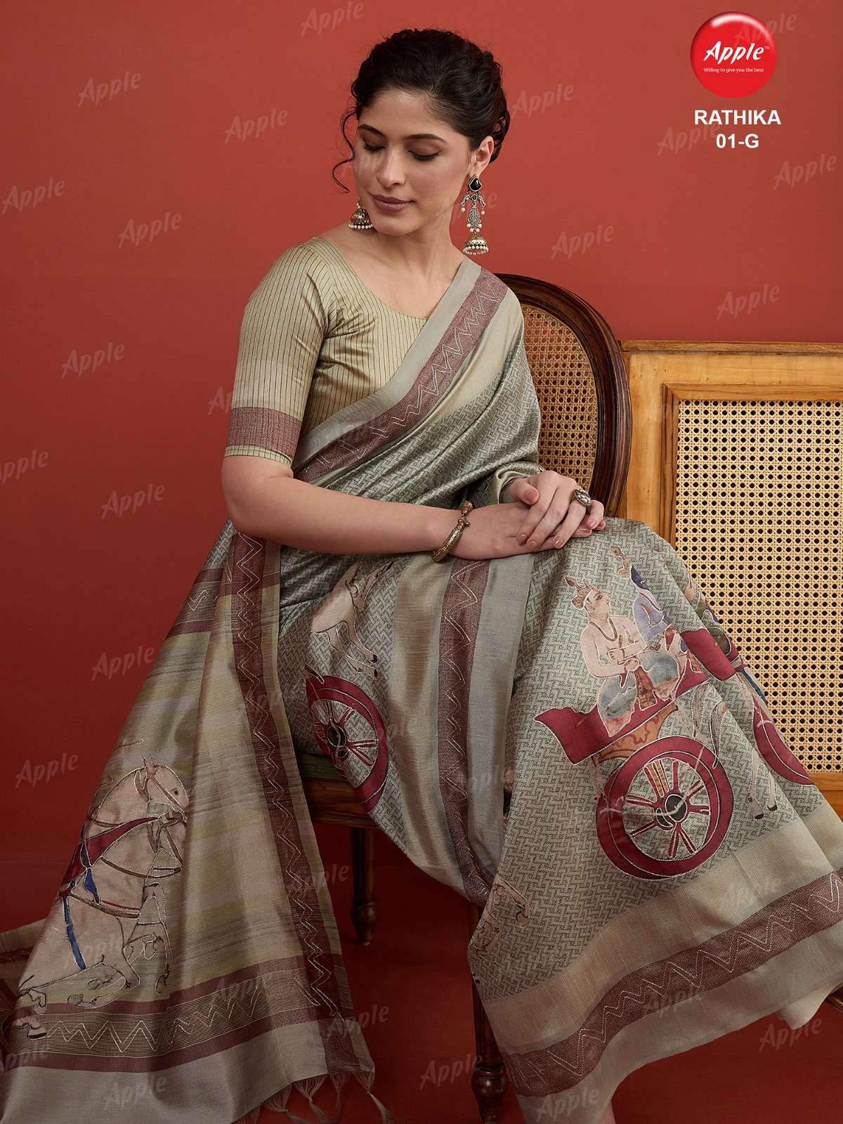APPLE RATHIKA 1 ART SILK FABRIC WITH HERITAGE ART WORK ON SAREE WHOLESALE IN SURAT 